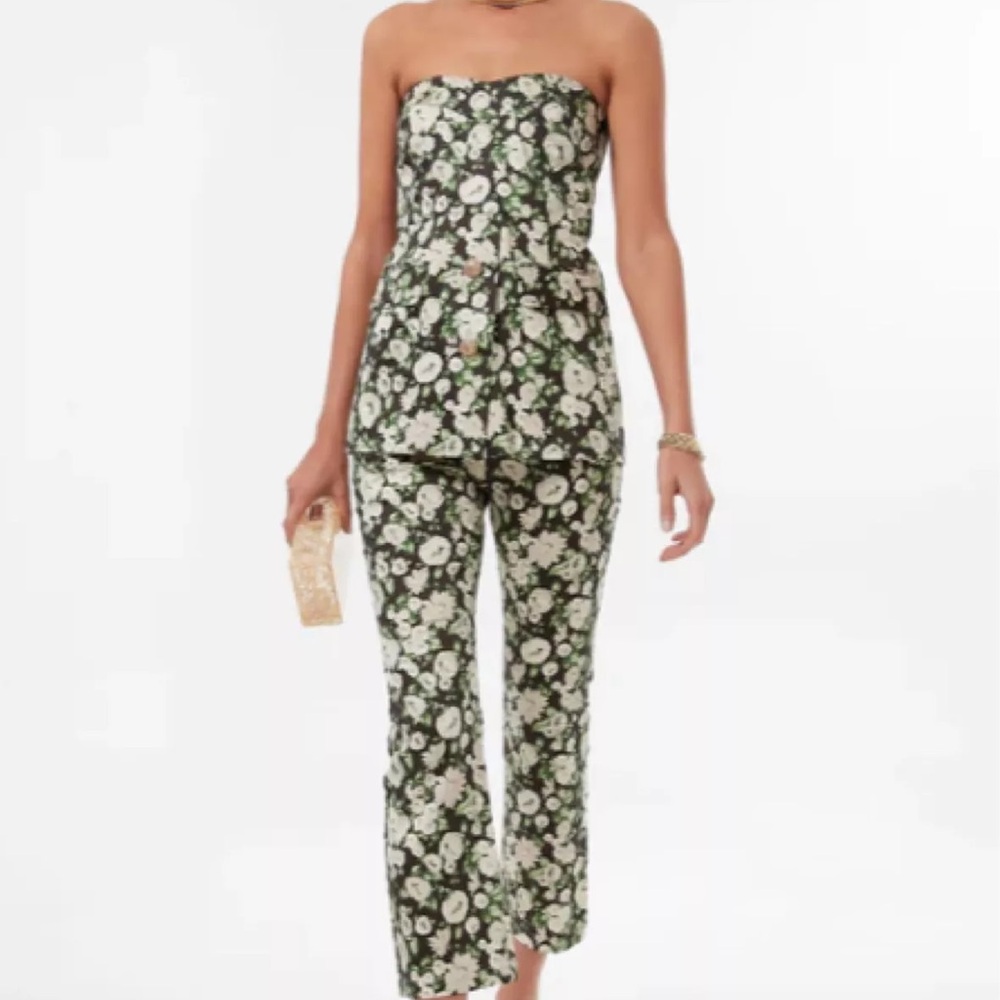 Tuckernuck Strapless Floral Jumpsuit - Green and White